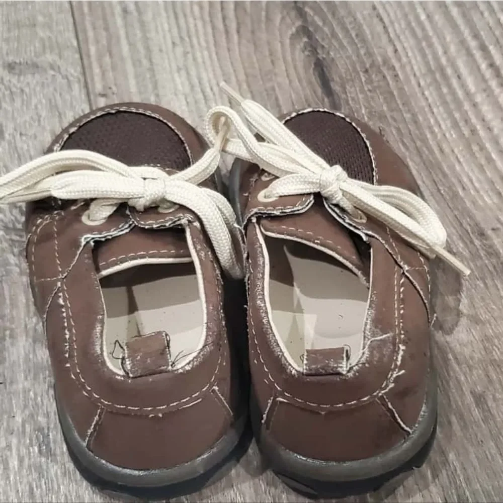 Baby Leather Shoes Size 4 Classic Brown Baby Shoes with Cream Laces